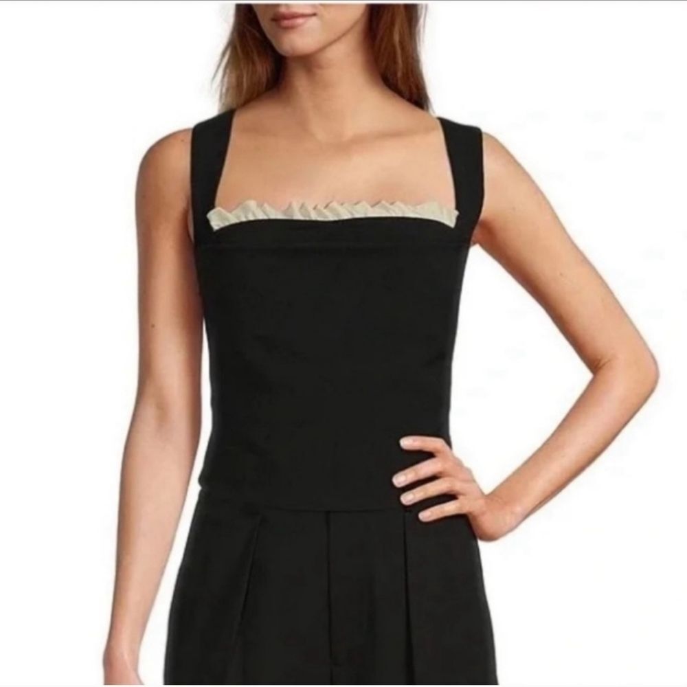 Antonio Melani x Courtney Grow Anais Sleeveless Ruffle Trim Square Neck Crop Top